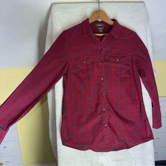 Eddie Bauer Womens M Red Scotch Tartan Plaid Button Up Classic Fit Flannel Shirt - Picture 4 of 8